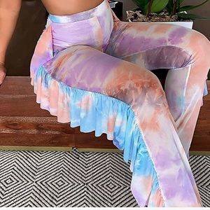 Women's Bikini Ruffle Beach Pants - Sexy See Through Mesh Tie Dye